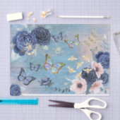 Papier Mousseline papillons et abeilles à fleurs bleues (Artisanat)