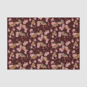 Papier Mousseline Papillons et cerise en fleurs Douches Maroon