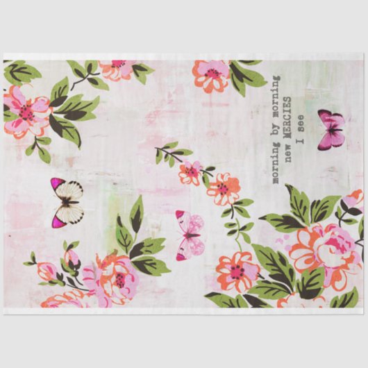 Papier Mousseline Papillons et décantation à grains floraux (Recto)