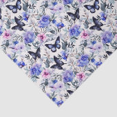 Papier Mousseline Papillons Et Fleurs Bleus (Détail)