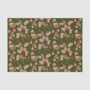 Papier Mousseline Papillons et fleurs de cerisiers Thé vert