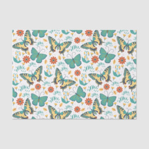 Papier Mousseline Papillons et fleurs rétro colorés motif