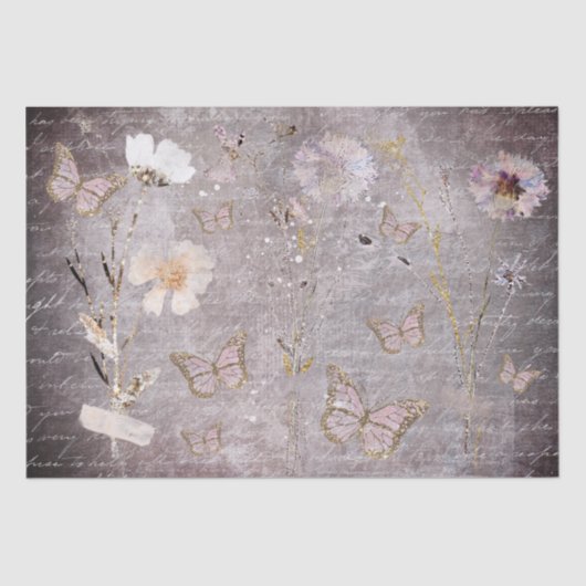 Papier Mousseline papillons et papier de tissu de fleurs séchées (Recto)