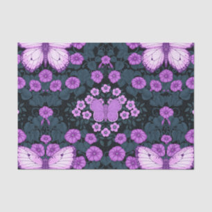 Papier Mousseline Papillons et symétrie des fleurs, violet et bleu