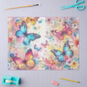 Papier Mousseline Papillons floraux d'aquarelle vintage (Artisanat)