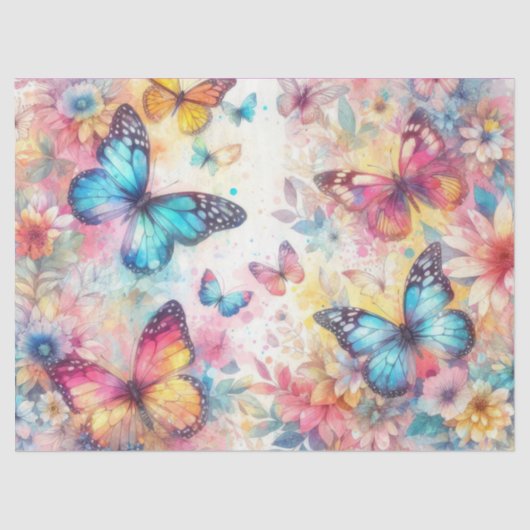 Papier Mousseline Papillons floraux d'aquarelle vintage (Recto)