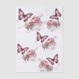 Papier Mousseline Papillons Floraux Roses Élégants Découpage Vintage