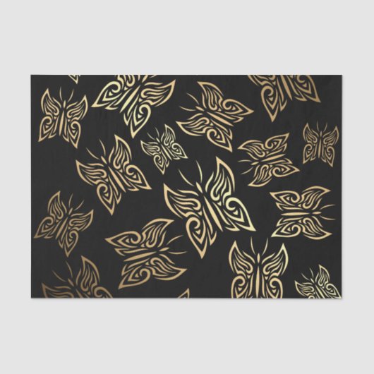 Papier Mousseline Papillons Motif Gold Noir (Recto)