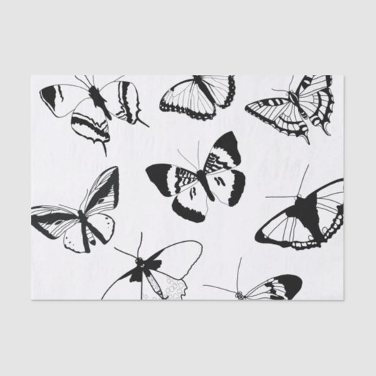Papier Mousseline Papillons Noir et Blanc (Recto)