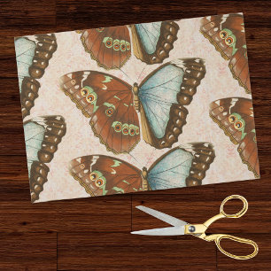 Papier Mousseline Papillons orange cyan sur damas rose vintage