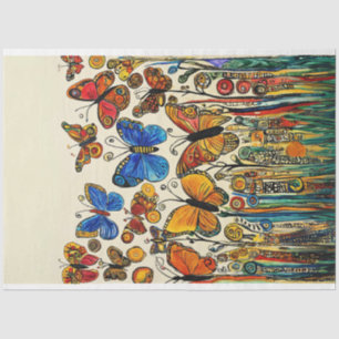 Papier Mousseline Papillons Peinture style art populaire Découpage