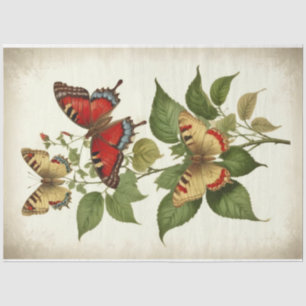 Papier Mousseline Papillons primitifs vintages rouges jaunes