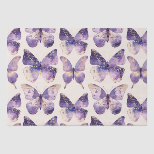 Papier Mousseline Papillons Purple Gold Anniversaire (Recto)