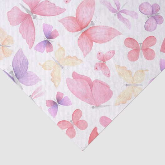 Papier Mousseline Papillons rose violet jaune (Détail)