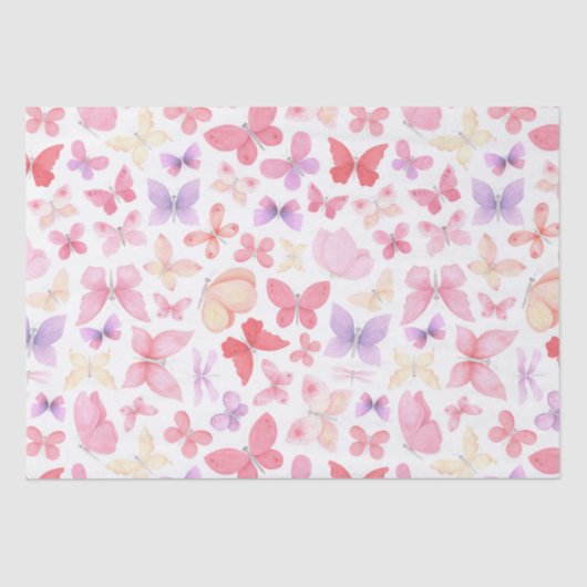 Papier Mousseline Papillons rose violet jaune (Recto)
