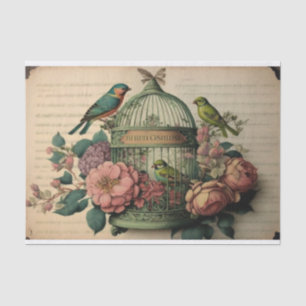 Papier Mousseline papillons verts en cage vintage oiseaux découpage
