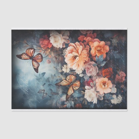 Papier Mousseline Papillons vintages et fleurs Découpage (Recto)