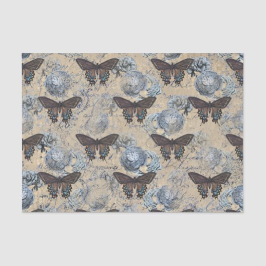 Papier Mousseline Papillons vintages Floral (Recto)