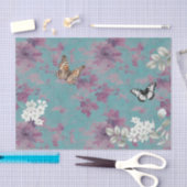 Papier Mousseline Papillons, violet et blanc sur la Découpage Bleue (Artisanat)