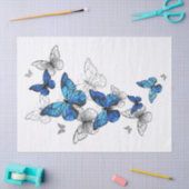 Papier Mousseline Papillons volants bleus Morpho (Artisanat)