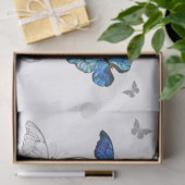 Papier Mousseline Papillons volants bleus Morpho (Cadeau)