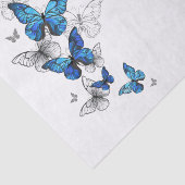 Papier Mousseline Papillons volants bleus Morpho (Détail)