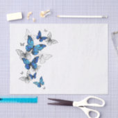Papier Mousseline Papillons volants bleus Morpho (Artisanat)