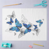 Papier Mousseline Papillons volants bleus Morpho (Artisanat)