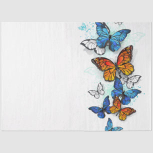 Papier Mousseline Papillons volants Morpho et Monarch
