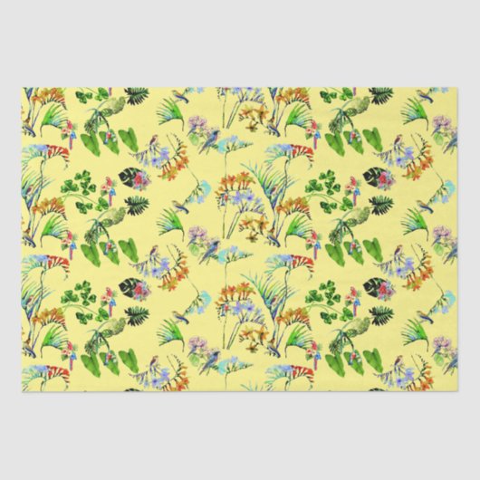 Papier Mousseline Paradis tropical jaune (Recto)