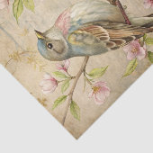 Papier Mousseline Parchment with Bird on Branch with Pink Blossoms (Détail)