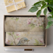 Papier Mousseline Parchment with Bird on Branch with Pink Blossoms (Cadeau)