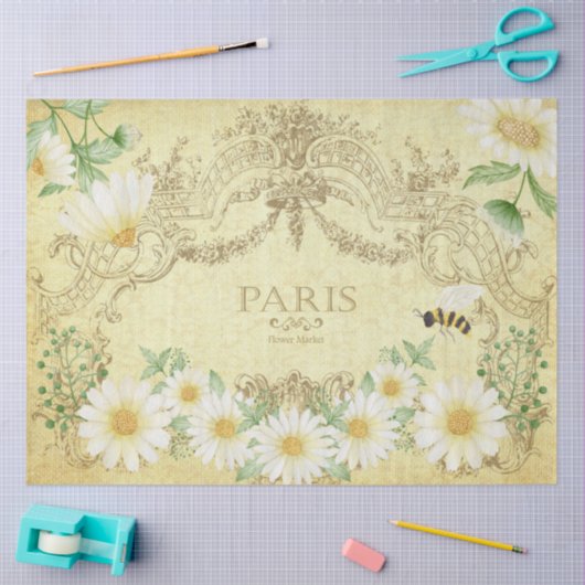 Papier Mousseline Paris Daisies Abeille Découpage Jaune (Artisanat)