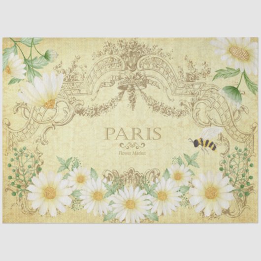 Papier Mousseline Paris Daisies Abeille Découpage Jaune (Recto)