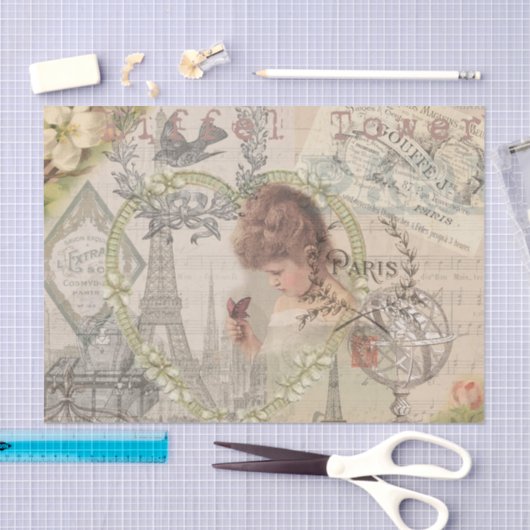 Papier Mousseline Paris France Jolie fille Eiffel (Artisanat)