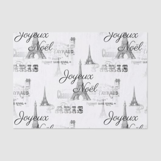 Papier Mousseline Paris Joyeux Noel Christmas B&W Tissu Paper (Recto)