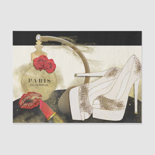 Papier Mousseline Paris Parfum Parfum Roses Talons & Rouge à Lèvres (Recto)