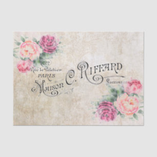 Papier Mousseline Paris Vintage Pink Watercolor Roses Tissus Paper