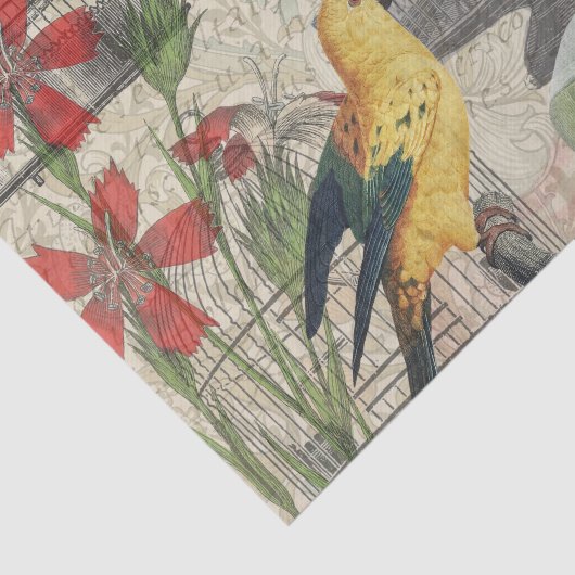 Papier Mousseline Parrot Jaune Tropical Antique Fleur (Détail)