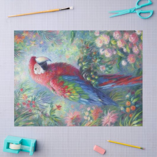 Papier Mousseline Parrot Oiseau Jungle Floral Impressionnisme Découp (Artisanat)
