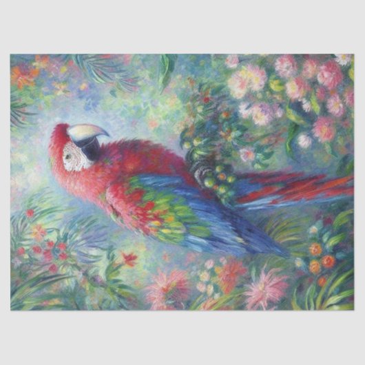 Papier Mousseline Parrot Oiseau Jungle Floral Impressionnisme Découp (Recto)