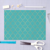 Papier Mousseline Parti Motif Quatrefoil turquoise & Gold (Artisanat)