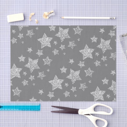 Papier Mousseline Parties scintillant argent scintille Étoiles motif (Artisanat)