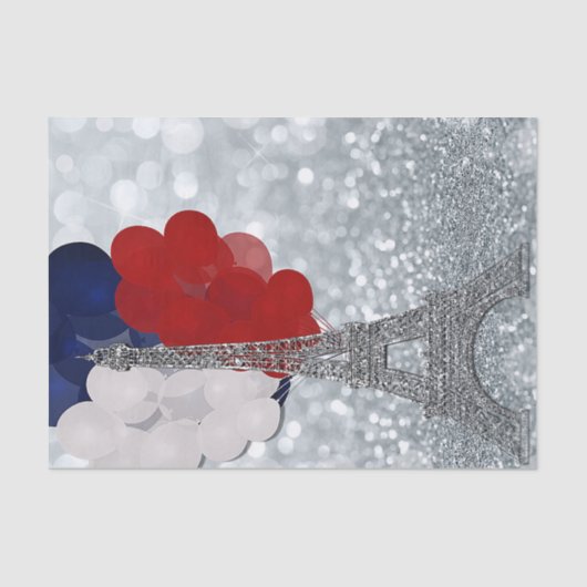 Papier Mousseline Parties scintillant Argent Tour Eiffel Rouge Blanc (Recto)