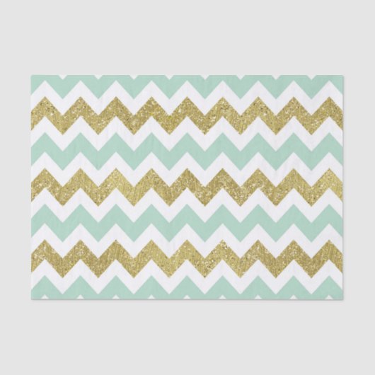 Papier Mousseline Parties scintillant Chevron Mint et Gold Faux (Recto)