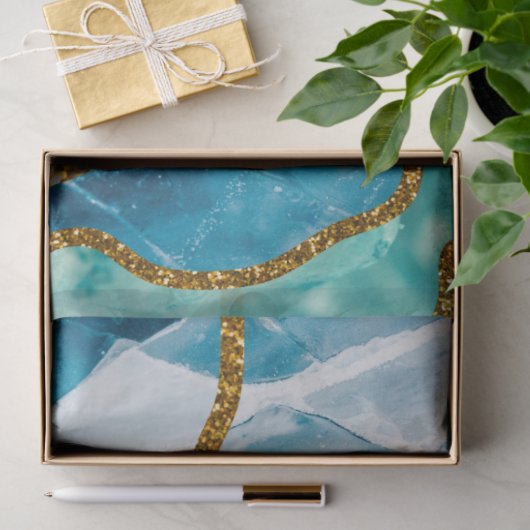 Papier Mousseline Parties scintillant de la géode d'âge bleu et or (Cadeau)