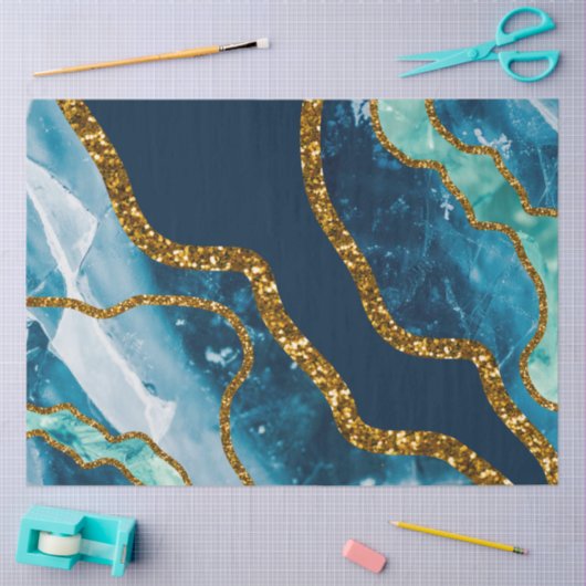 Papier Mousseline Parties scintillant de la géode d'âge bleu et or (Artisanat)