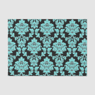 Papier Mousseline Parties scintillant d'eau turquoise noir damassé