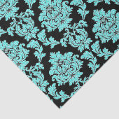 Papier Mousseline Parties scintillant d'eau turquoise noir damassé (Détail)