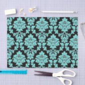 Papier Mousseline Parties scintillant d'eau turquoise noir damassé (Artisanat)